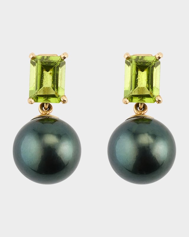 Peridot and Black South Sea Pearl Earrings